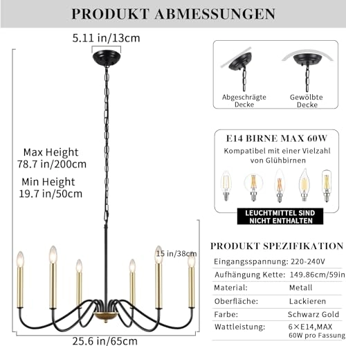Industrial Salon Chandelier - 6 Lights Black Gold Modern