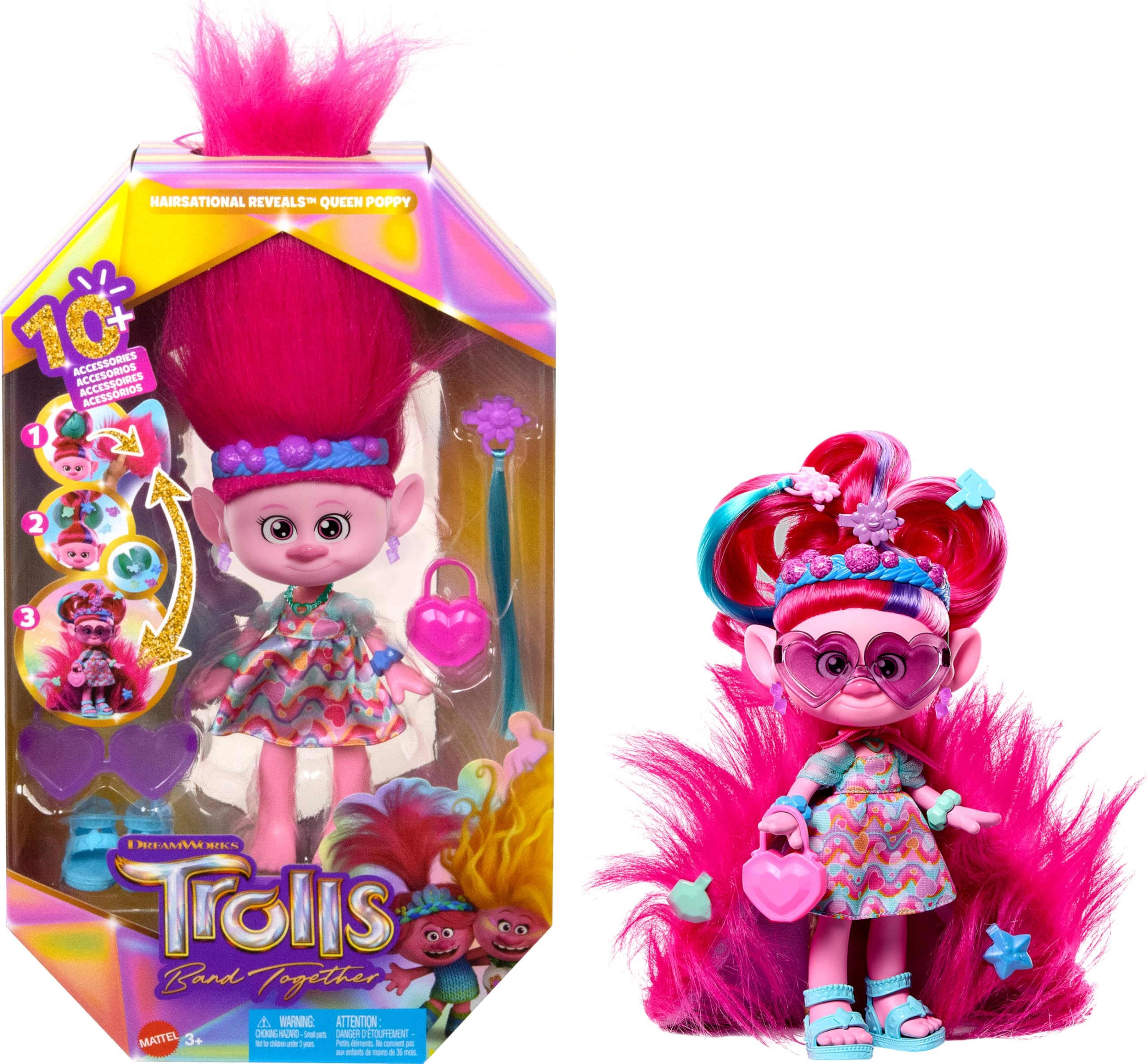 Trolls Band Together Hairsational Reveals Fashion Doll - 10+ Accessories Transforming Hair Piece