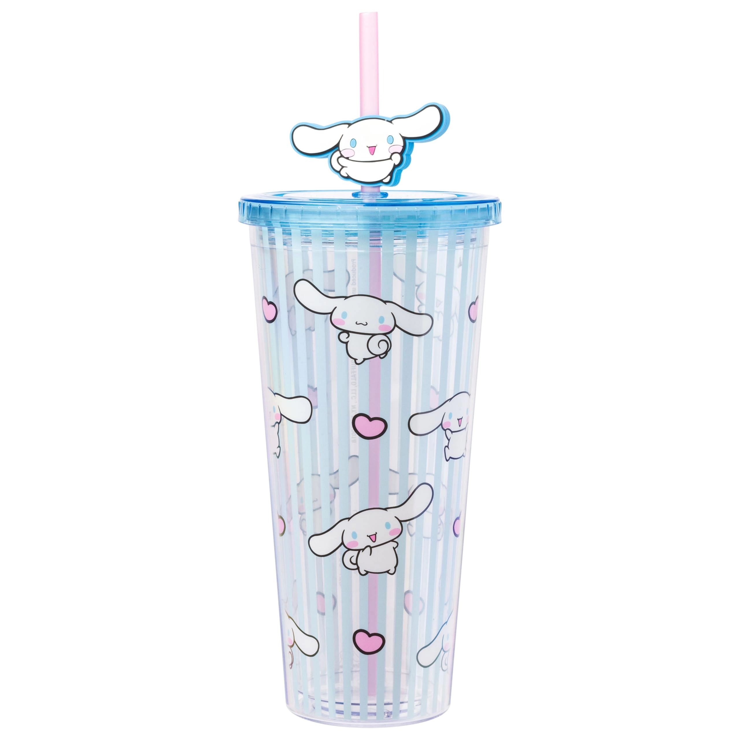 Silver Buffalo Cinnamoroll Reusable Cup - 1 pcs Striped Lid and Topper Straw