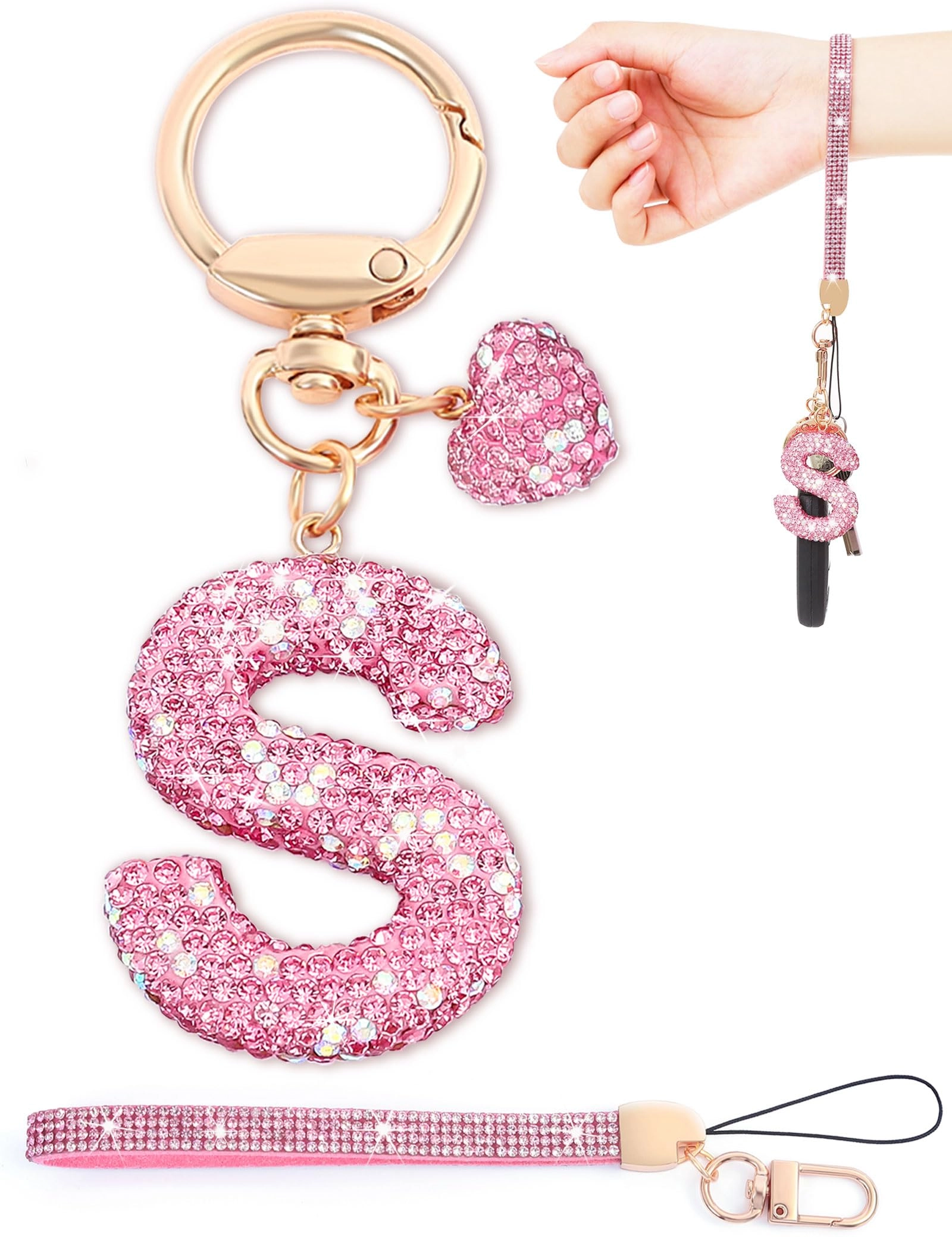 Initial Keychain - L Purple Rhinestone