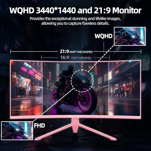 Curved Gaming Monitor - KR-34 Inch pink Curved Monitor 34 Inches 3440x1440