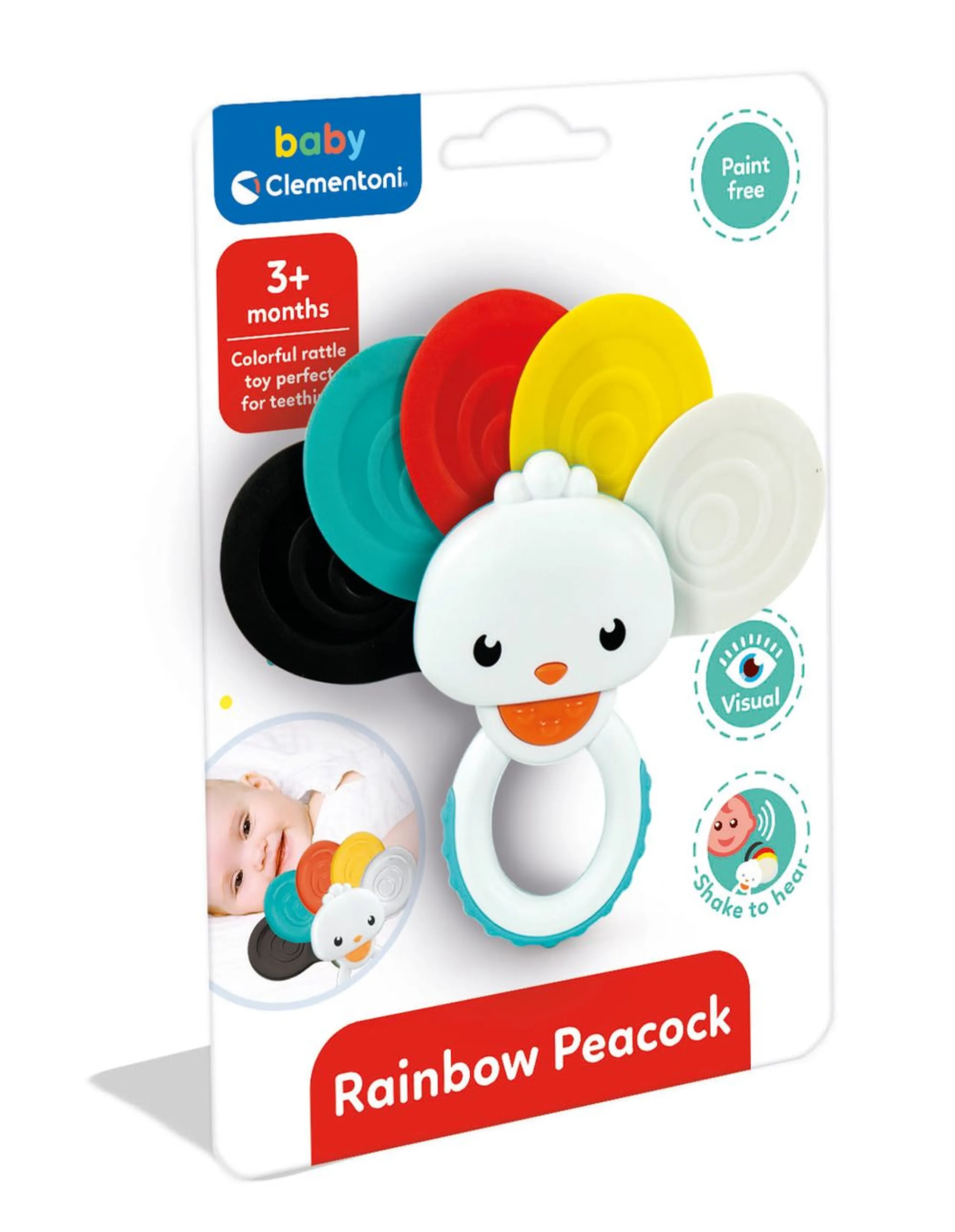 Clementoni Peacock Rattle Teether - 3 Months Multi Colour