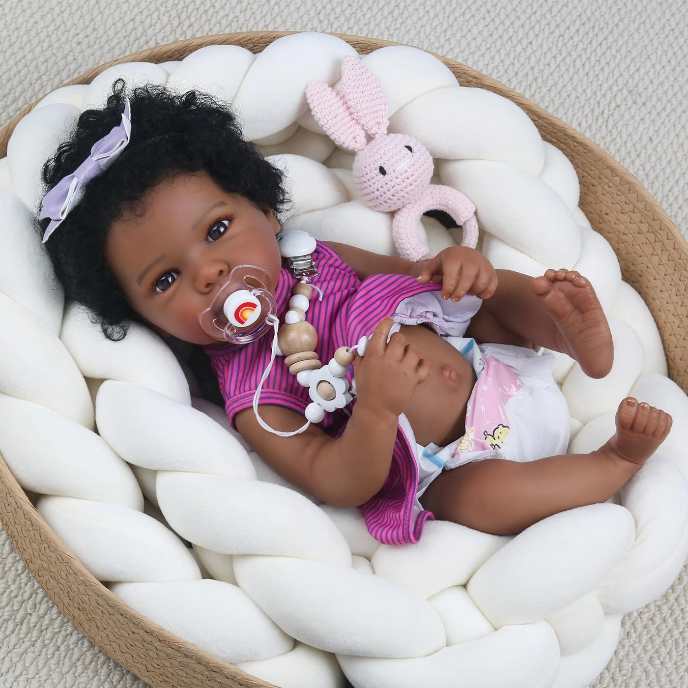 Reborn Baby Doll - 20Inch Full Vinyl Body African American black curly hair Ages 3+