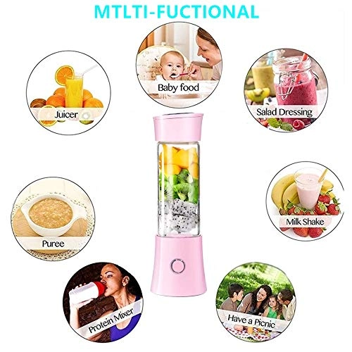 Portable Blender - Travel Glass Cup Rechargeable Battery 6-blade Stainless Steel