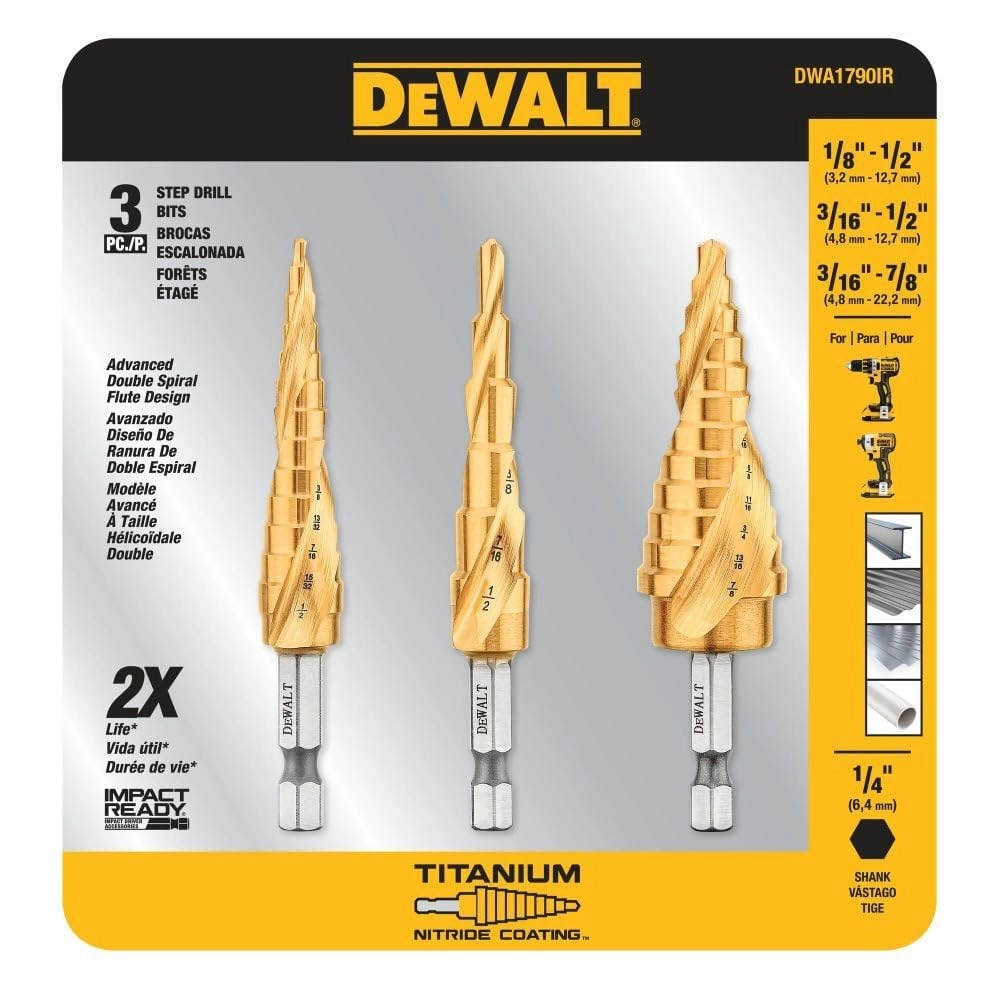 Step Drill Bit Set - Titanium Nitride Coated 3-Piece