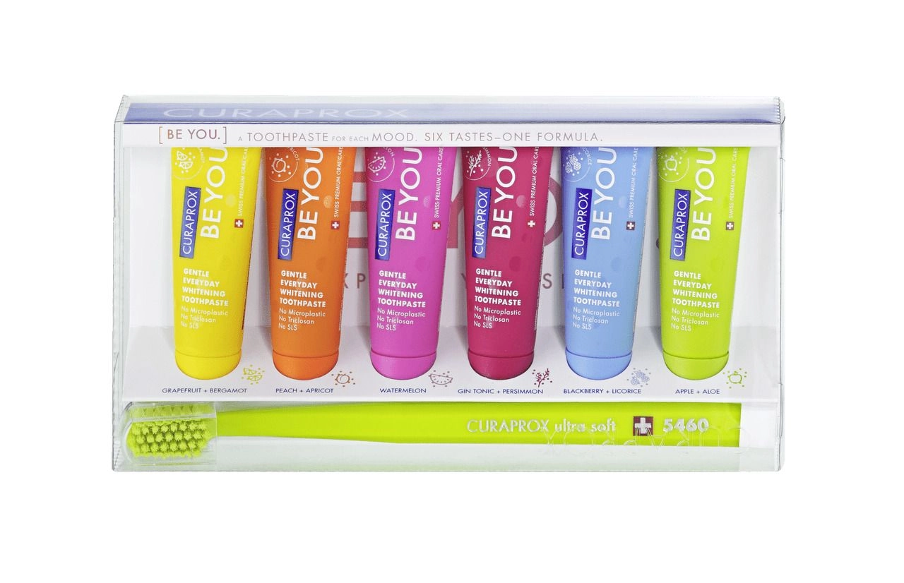 Curaprox Be You Mini Travel Size Toothpaste + Toothbrush Kit - 6 x 10ml