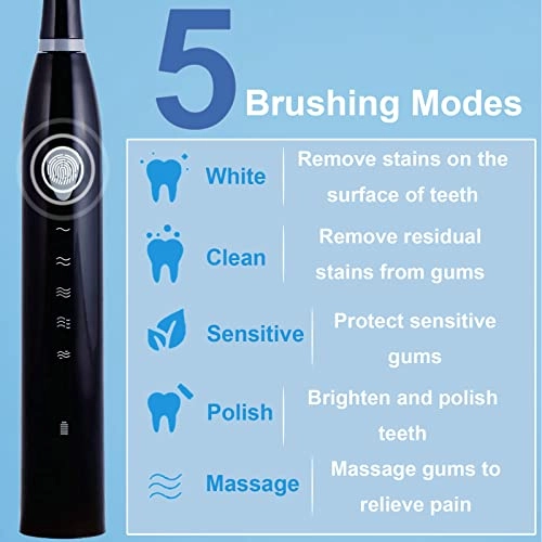 Sonic Toothbrush - 5 Modes 2 Mins Timer 4 Dupont Brush Heads