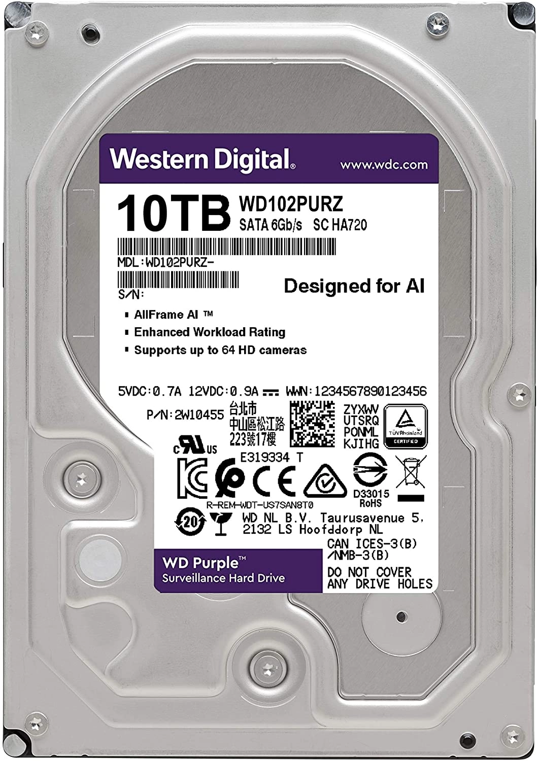 Purple 3.5" 256MB SATA 6Gb/s (WD102PURZ) - 10TB