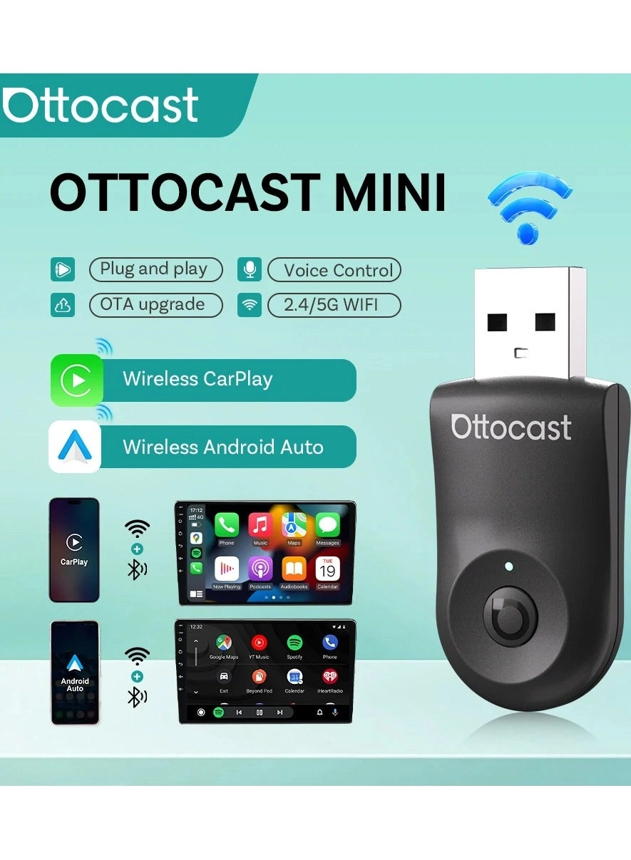 Ottocast Mini Wireless CarPlay Adapter - Bluetooth 5.0 USB-C USB-A