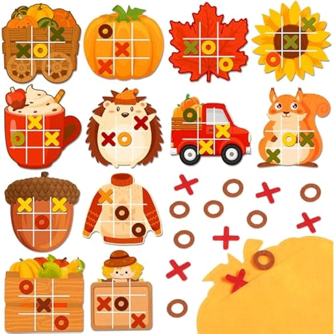 Pumpkin Maple Tic Tac Toe - 24 Fall Party Favors Pack