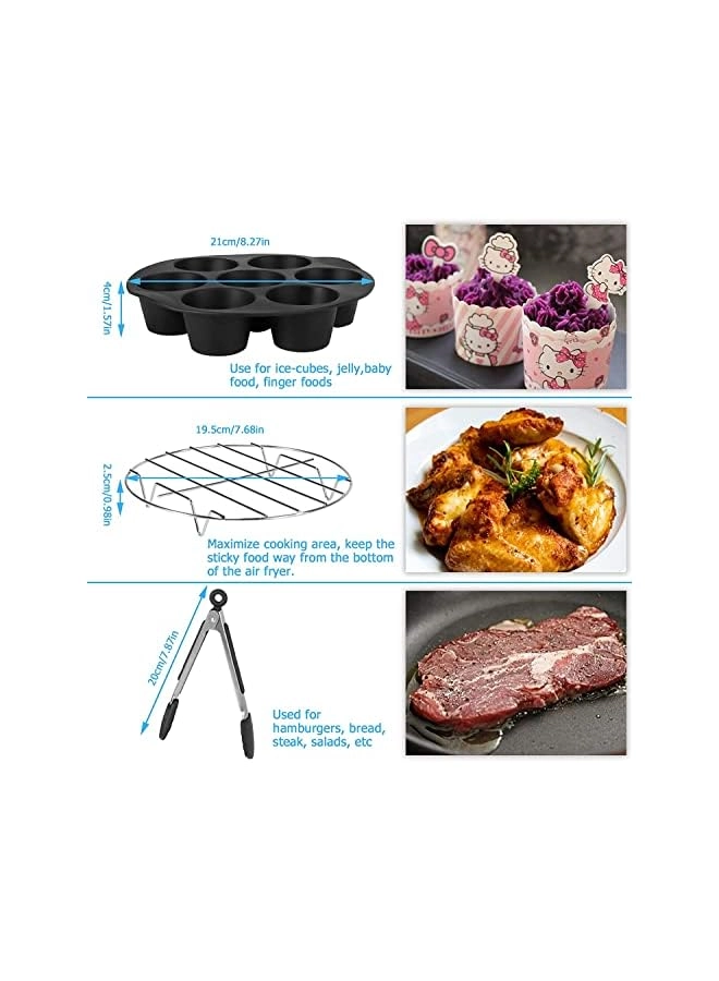 Pizza Pan + Cake Baking Pan + Multipurpose Skewers Rack + Metal Holder + Toasting Rack + Food Tongs + Air Fryer Liners + Silicone Oil Brush + Pan Gripper + Silicone Mat + Egg Bite Molds - Teflon Silicone 12 piece(s)