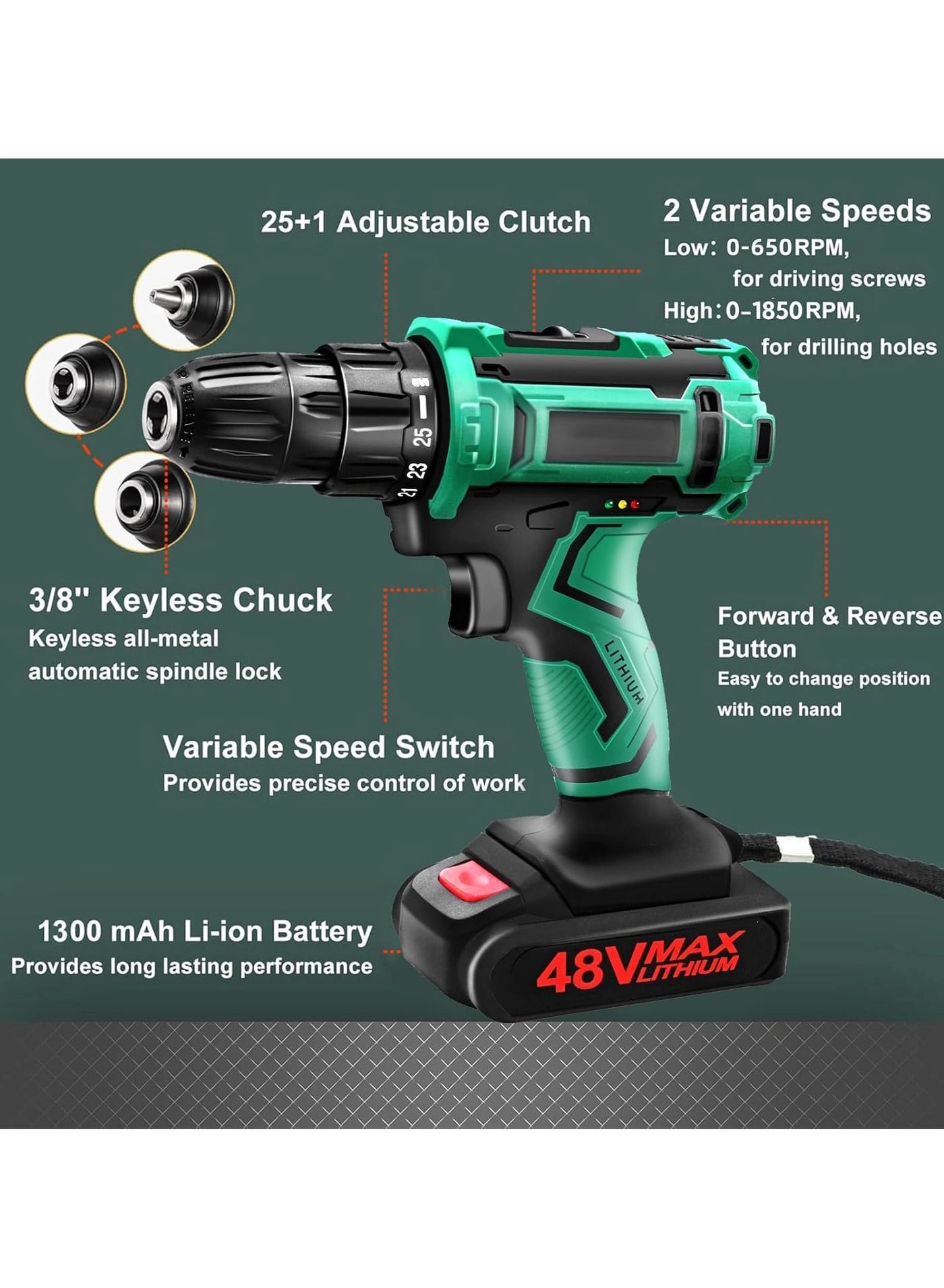 Cordless Drill - 1300mAh 48V