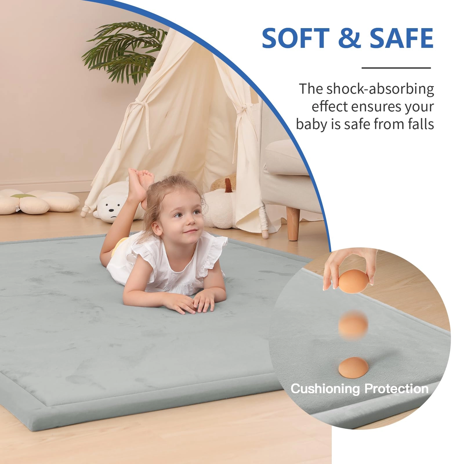 Baby Activity Play Mat - 79"x118" 1.3" Thick Cream