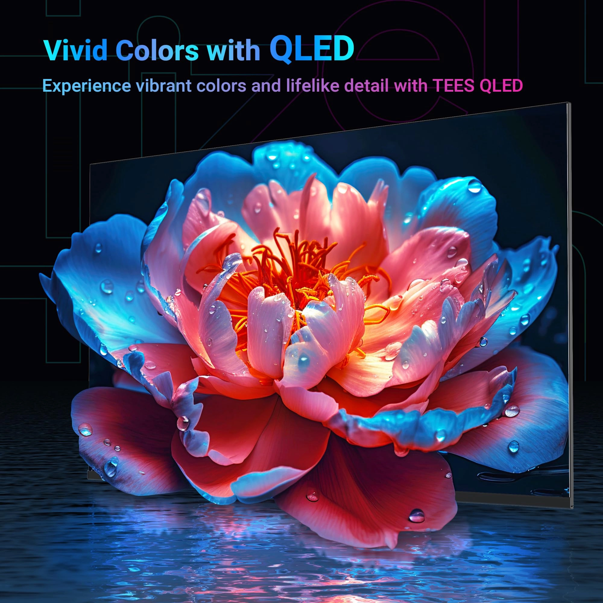 Tees 55 inch 4K QLED Smart TV, MEMC HDR10 Tizen OS UHD Central Stand Design Television with Apple TV+ BBC Netflix Freeview Display Plus Gaming Hub, Ideal Large Screen for Living Room, Made in the UK