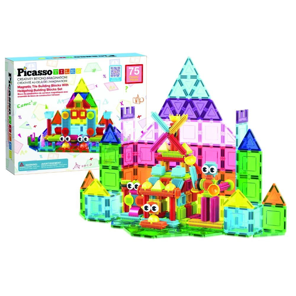 Magnetic Tiles and Soft Hedgehog Building Block Set - 75 pcs
