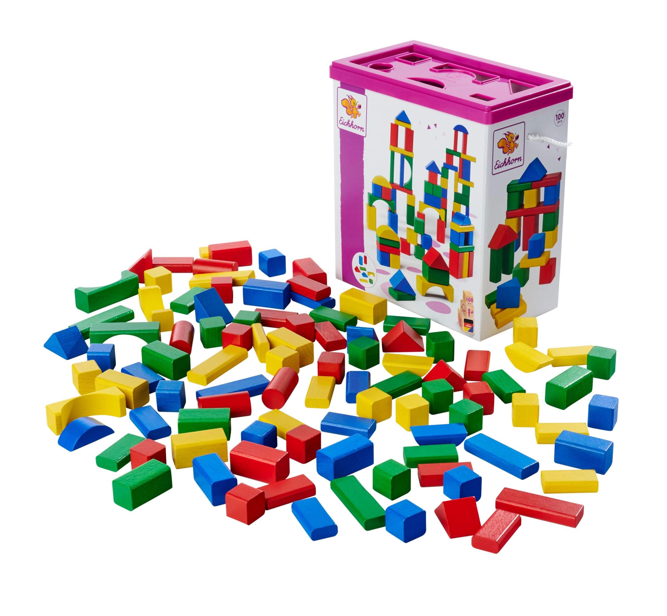 Eichhorn Colourful Wooden Building Blocks - 100 pcs
