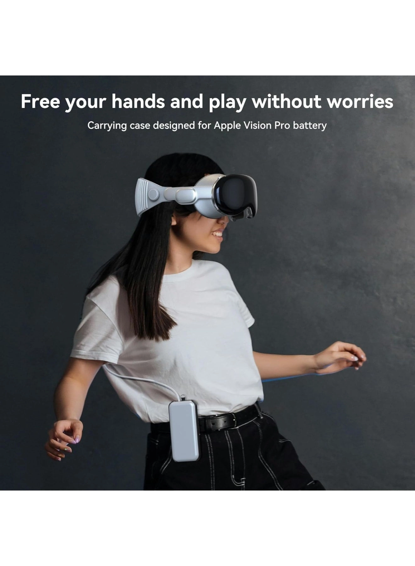 Battery Case for Vision Pro - ABS White Belt Clip Shoulder Strap