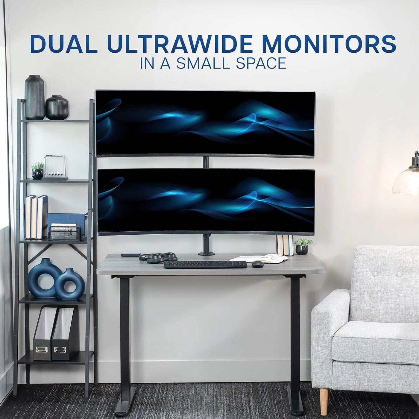 Dual Vertically Stacked Ultra-Wide Monitor Desk Mount - 49 inch