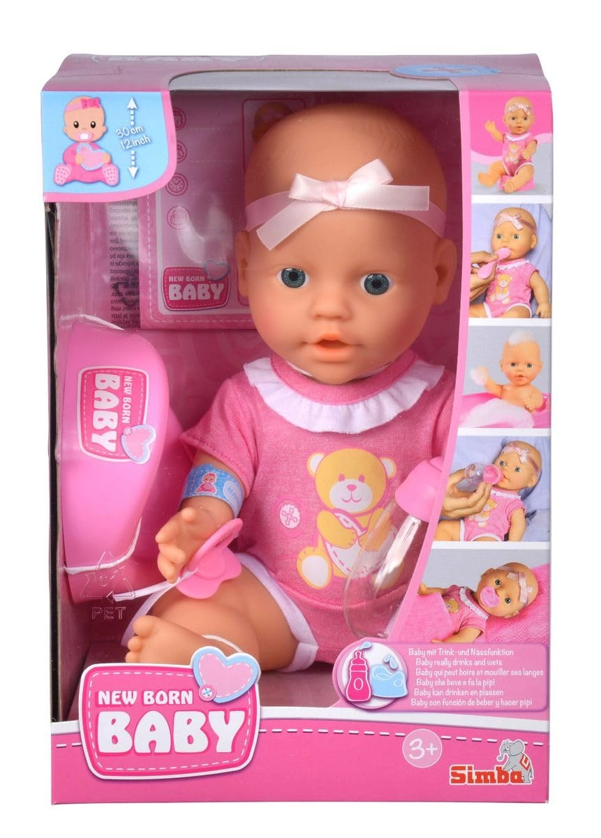 Simba New Born Baby Doll - 30 cm Vinyl Drinking and Wet Function Ages 3+