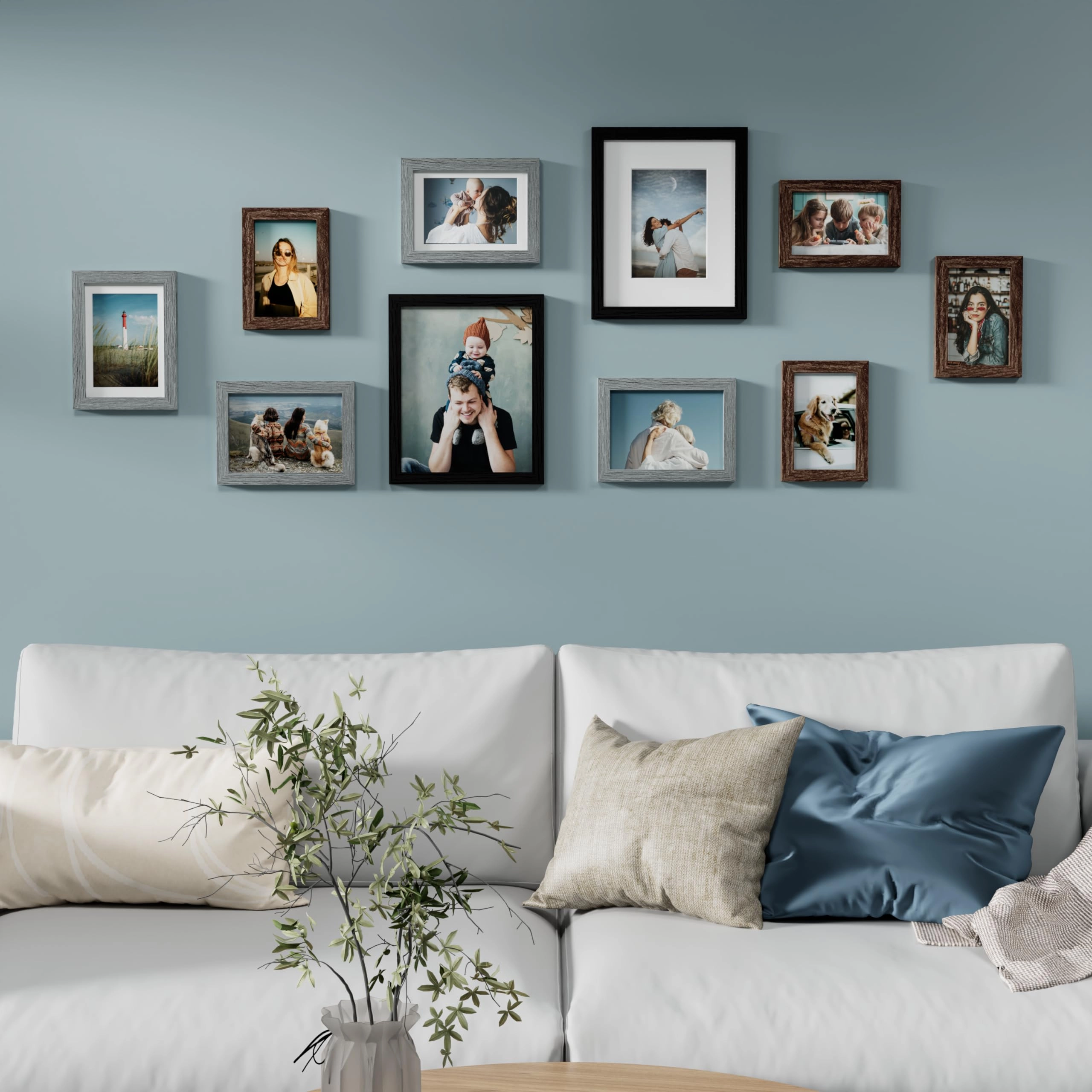Picture Frames Set - 10 Pack Rustic Grey
