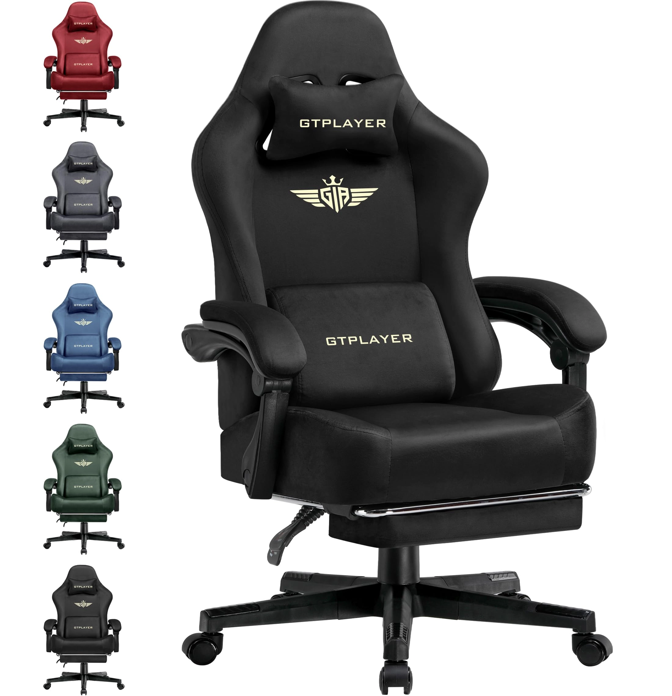 Fabric Gaming Chair - Ergonomic Footrest