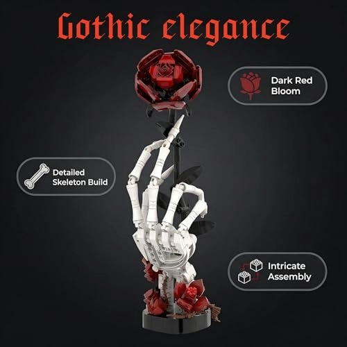 Skull Hand Red Rose - 12IN H ABS