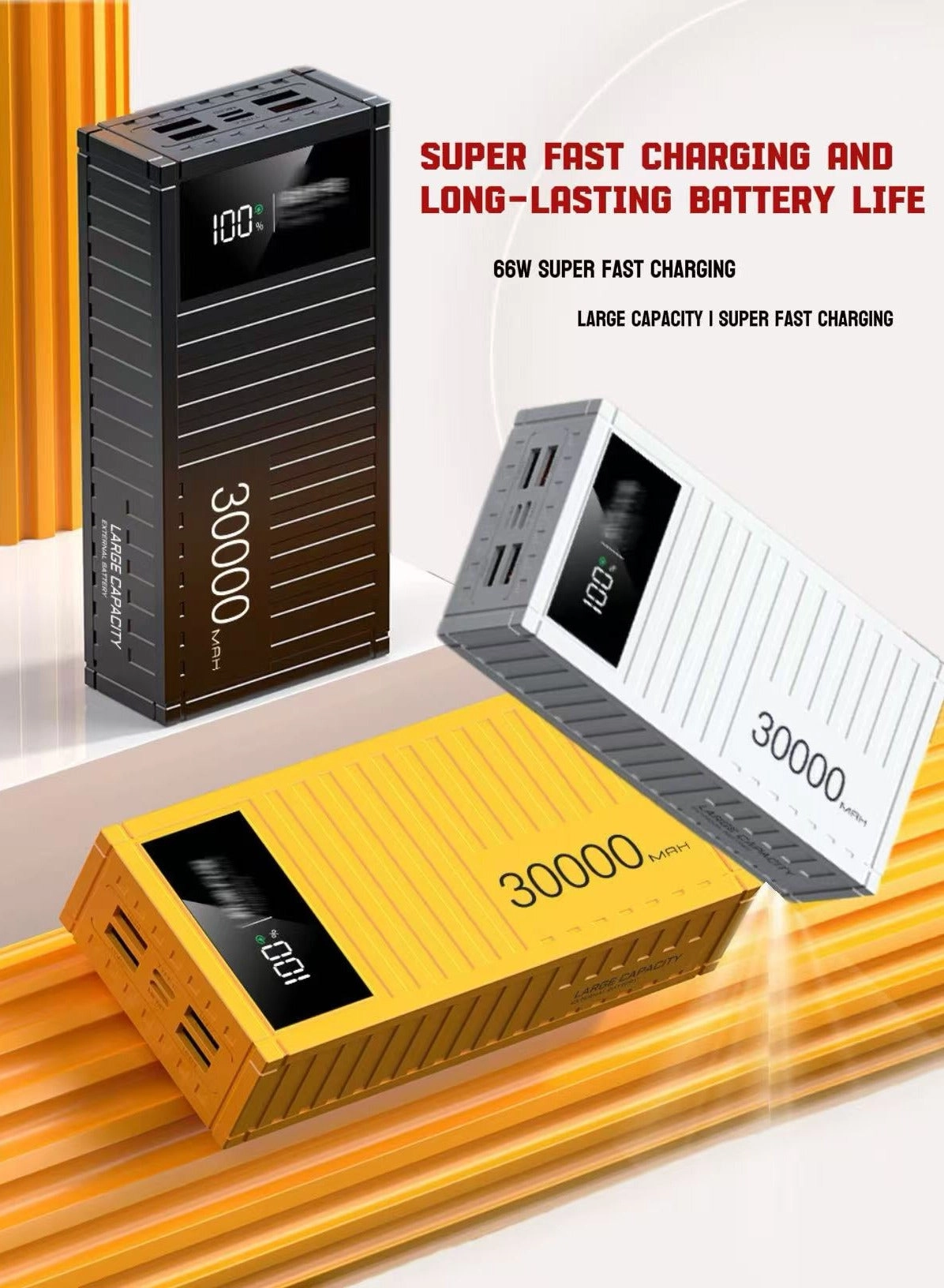 Creative Container-Style PD Fast Charging Power Bank - 30000mAh 66W 20W