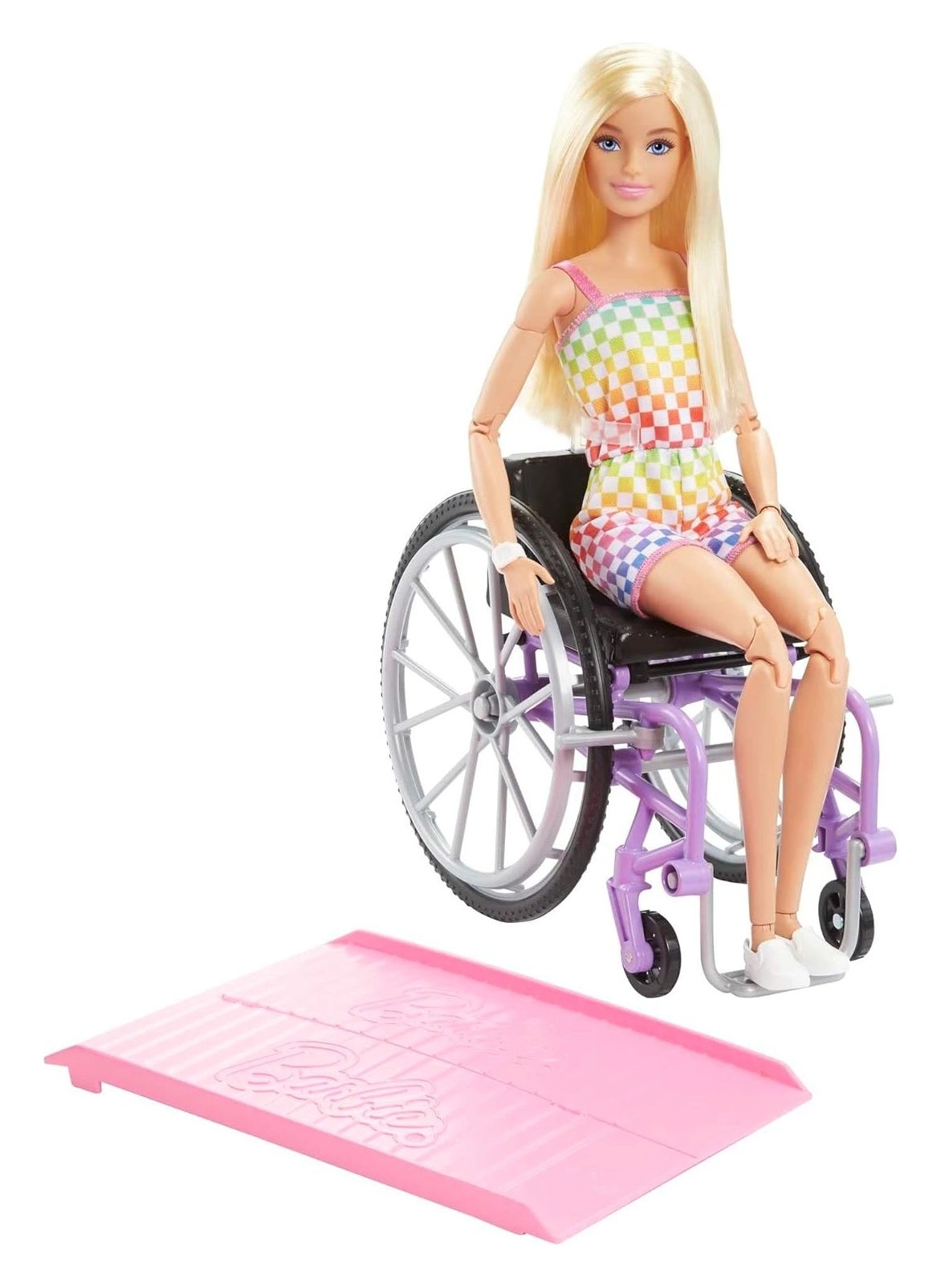 Barbie Fashionistas - Blond Hair Rainbow Dress Wheelchair & Ramp