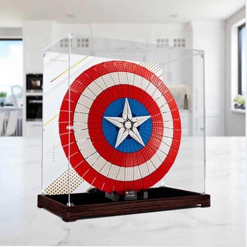 Clear Acrylic Display Case - 50x25x50cm Walnut Bottom+background