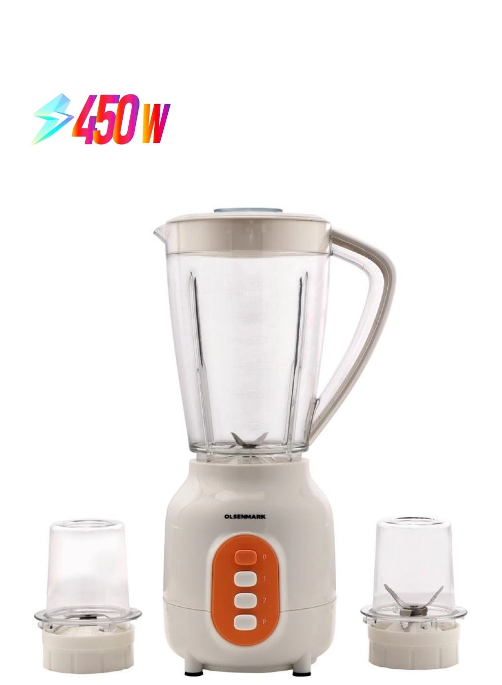 Olsenmark OMSB7005 - Stainless steel blades Transparent unbreakable PC jars 2 speed with pulse