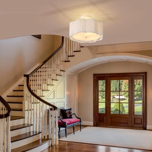 LED Rattan Farmhouse Chandelier - 3-Light Semi Flush Mount 33.5cm