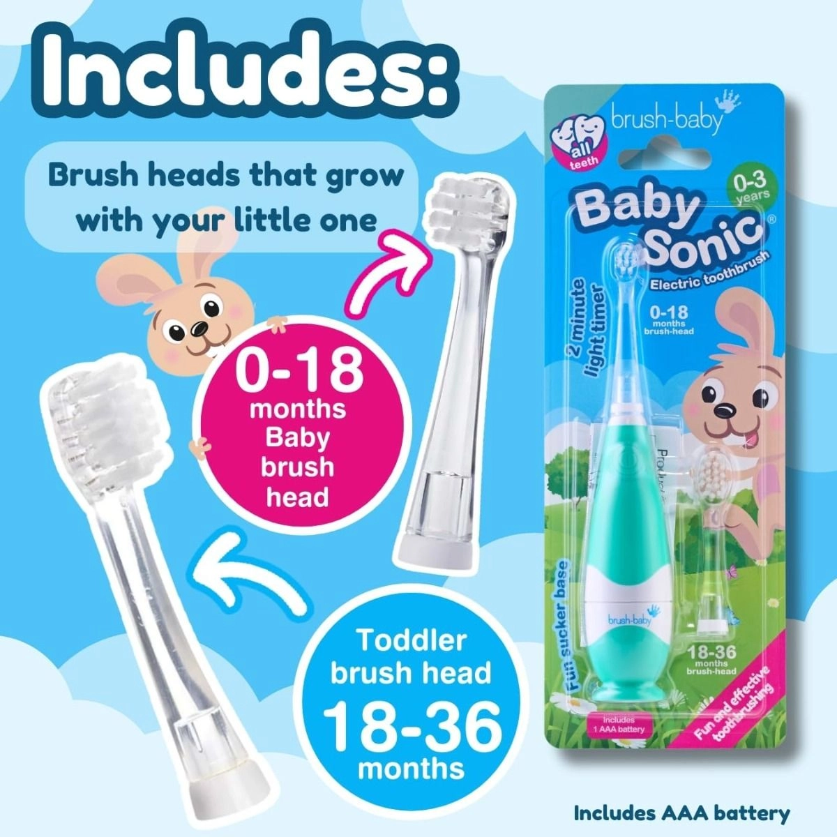 BabySonic - Infant and Toddler 0-3 Years 2 Sensitive Brush Heads Teal