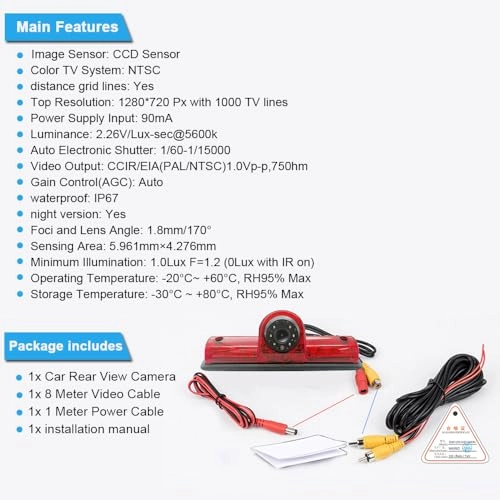 Backup Camera - universal RCA connector 1280*720 pixels