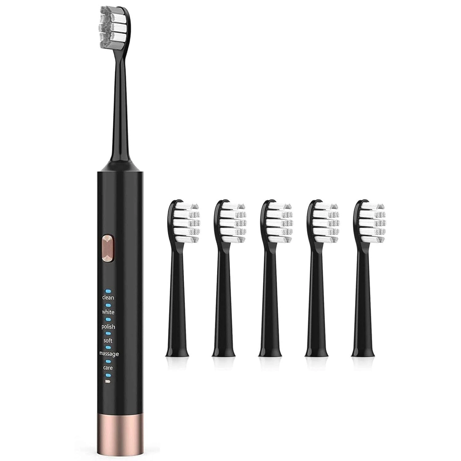 ALMEKAQUZ Electric Toothbrush - 6 Modes 5 Replacement Brush Heads Black
