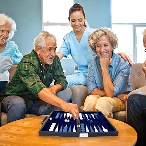 Backgammon Set - Leather-black&blue Medium