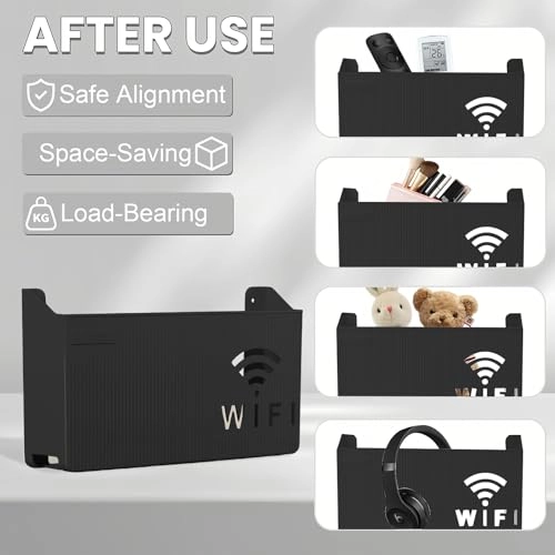 WiFi Router Wall Mount Box - 24.5 x 6 x 14 cm Black