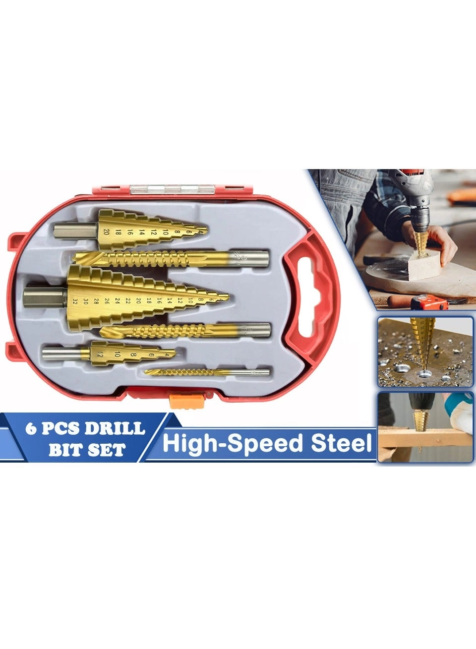 Drill Bit Set - High speed steel 6 Pieces 4-12mm 4-20mm 4-32mm