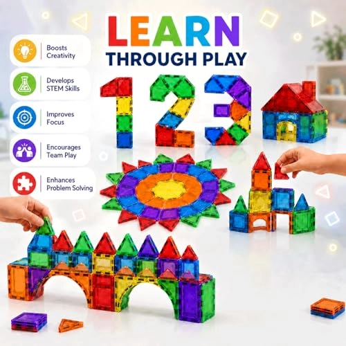 Magnetic Building Set - Castle, Train, Robot Figure, Tree, Tower / House Building/Castle 156 pcs