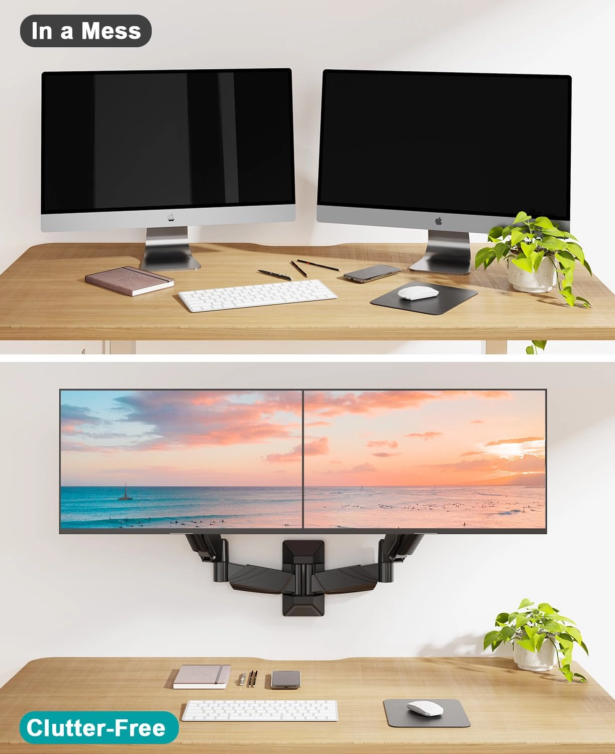 Dual Monitor Wall Mount - 2 Monitors 13 to 32 Inch VESA 75x75/100x100