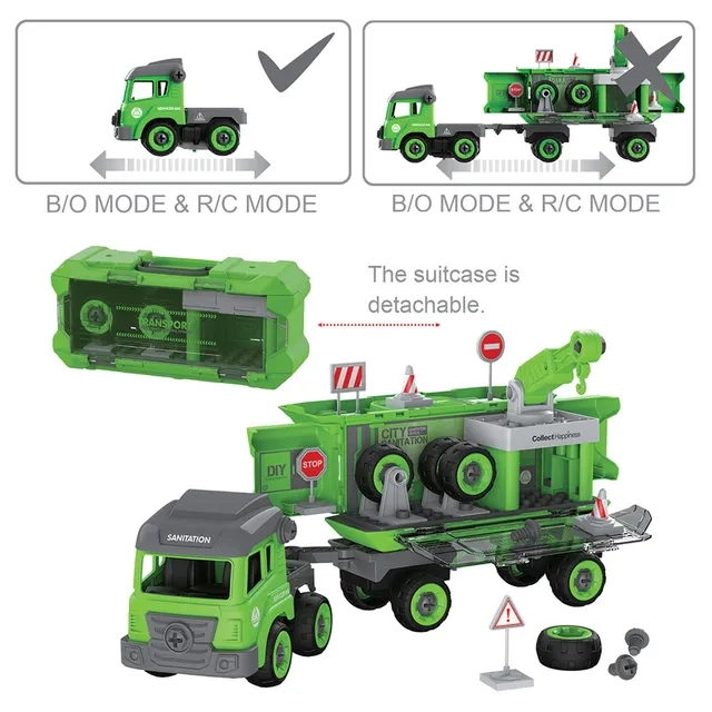Sanitation Truck - 103pcs Green + Mini Truck