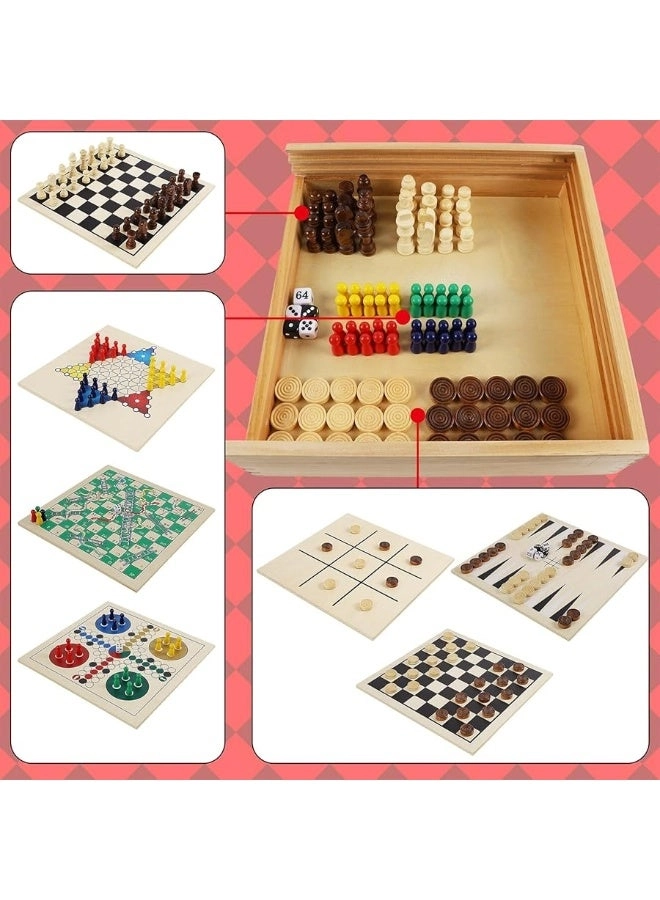 7-in-1 Wooden Board Game Set - Tabletop Portable