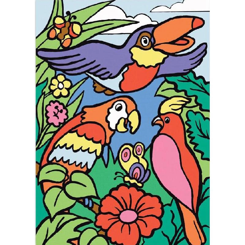 Birds Paint-by-Number - 7 Paint Pot, Brush, Board, Pattern
