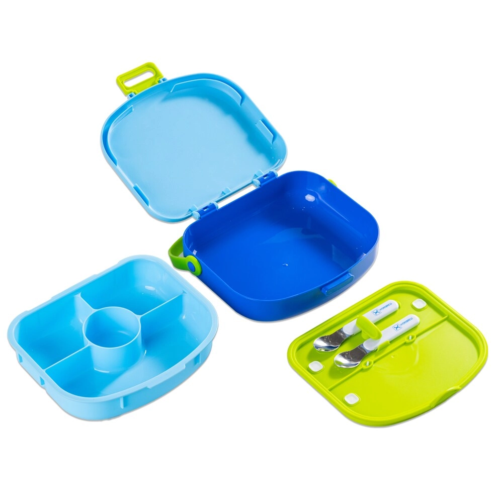 4 Compartment Bento Lunch Box + Steel Water Tumbler Bottle + Spoon & Fork Set - 1.3L