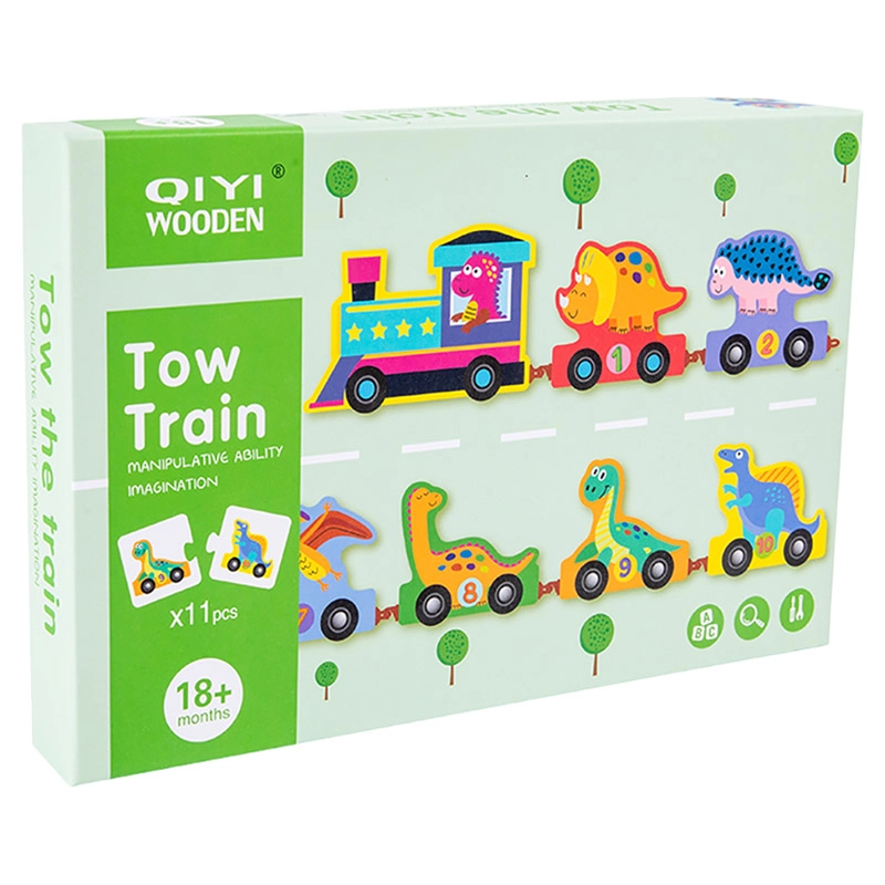 Wooden Numbers & Dinosaurs Drag & Pull Train Set - 11pcs