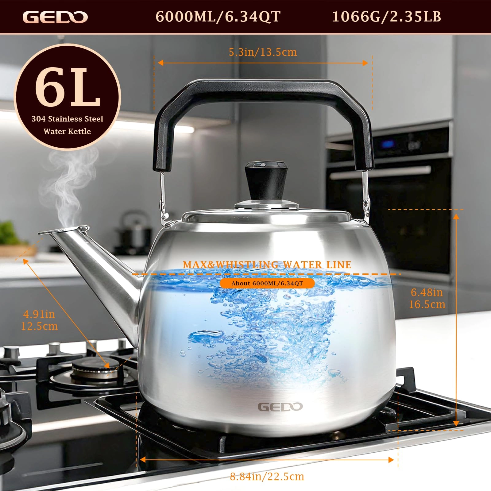 Stainless Steel Whistling Tea Kettle - 6 Liters