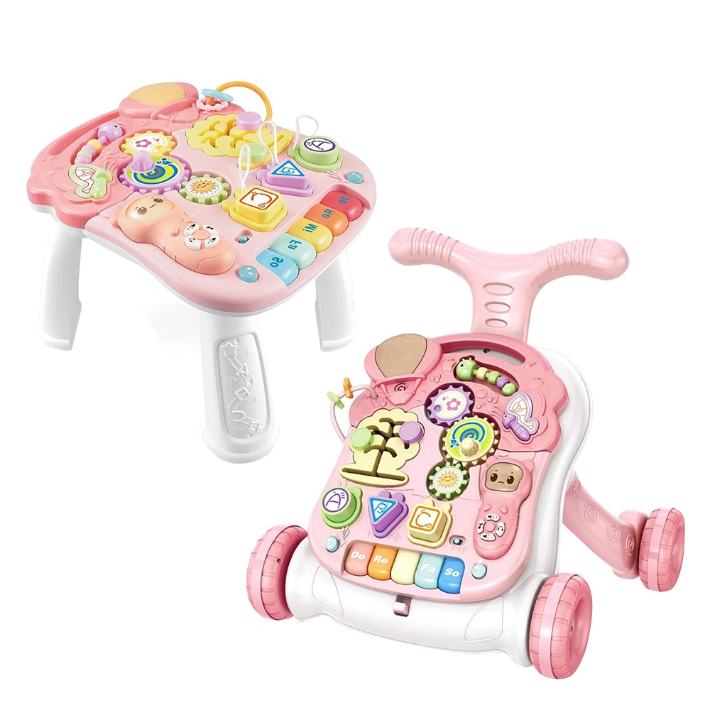 3-In-1 Baby Walker Rotating Chair & Table Playset - Pink Suitable for 6 months and above