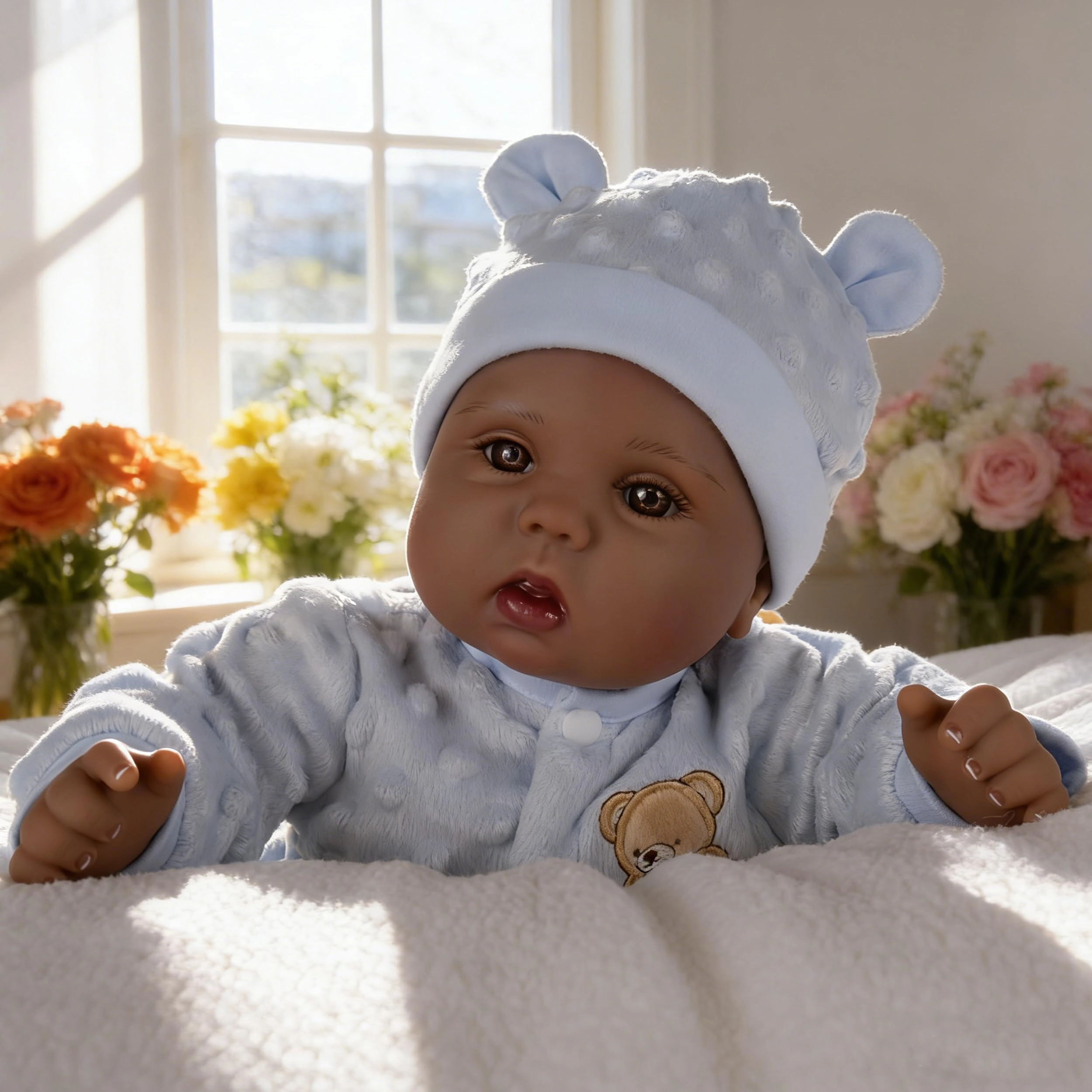 Reborn Baby Doll - 18 Inch Silicone African American Ages 3+ Gift Set