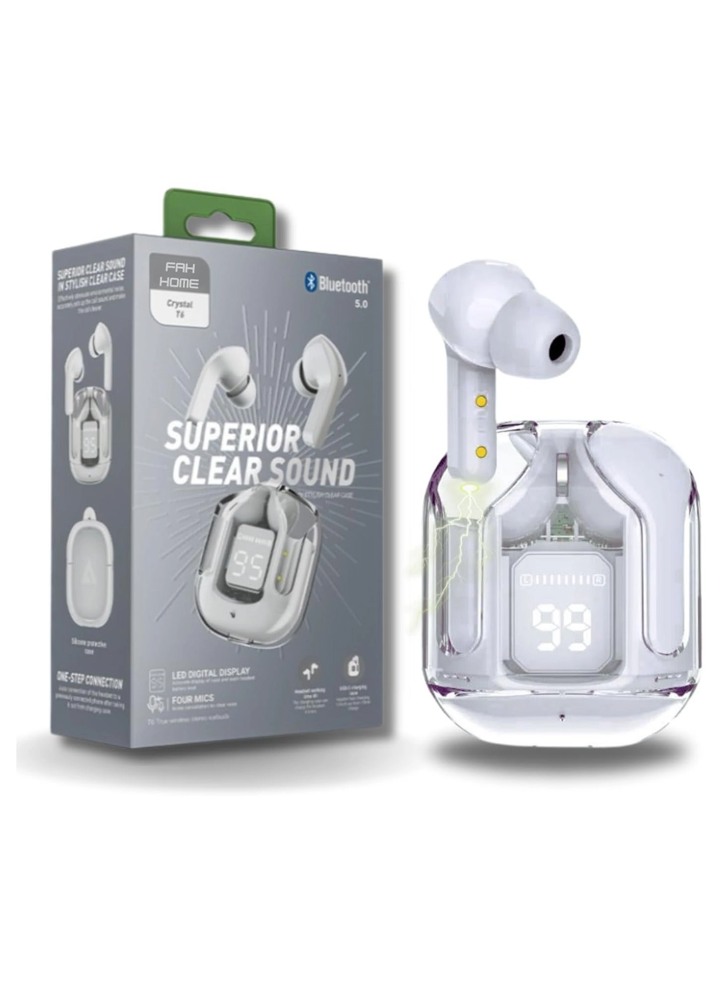 Fah Home 5.3 Wireless Bluetooth Transparent Earbuds