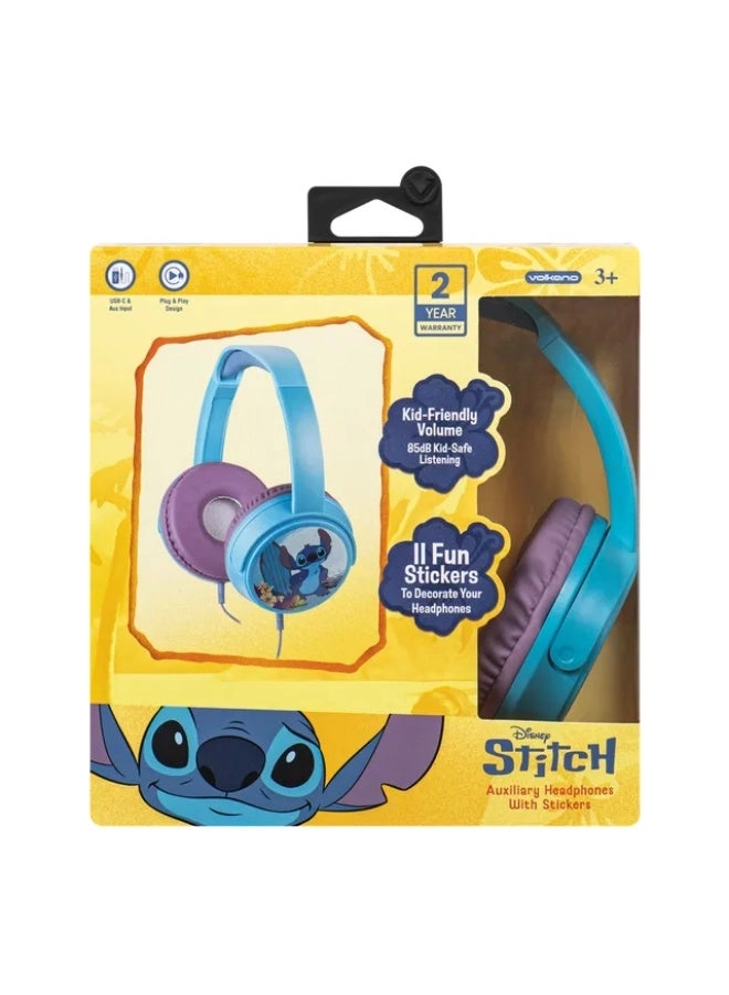 Disney Stitch Auxiliary Headphones - 11 Stickers Aux USB-C
