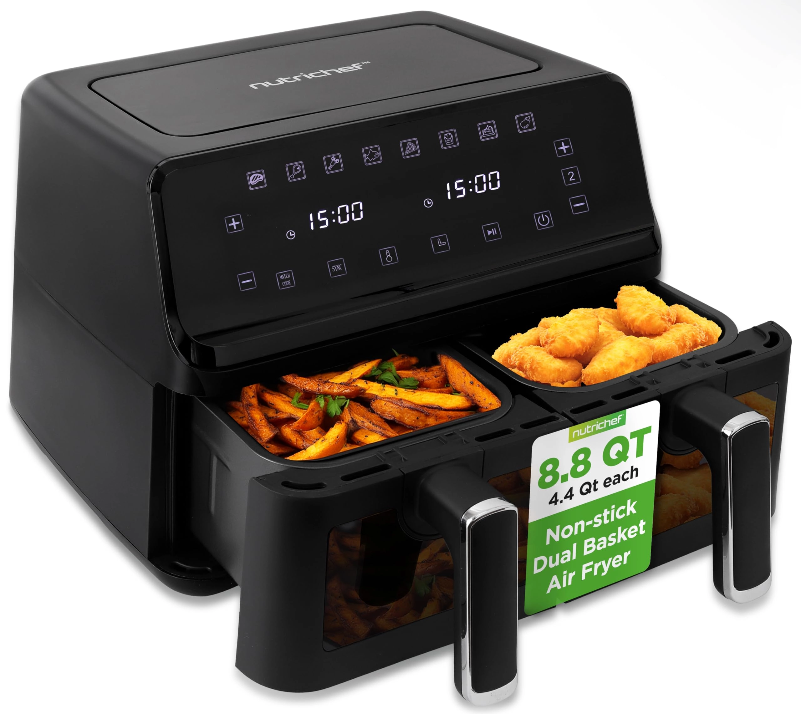 NutriChef Double Basket Air Fryer NCAF5508AT.5